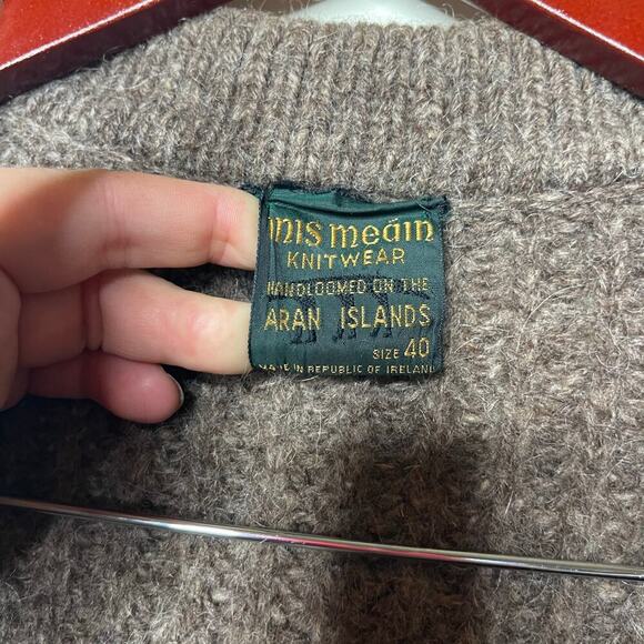 VNTG Inis Meain Chunky Thick Brown Zip Cardigan Irish Wool Sweater Men Sz 40 M - Picture 3 of 11